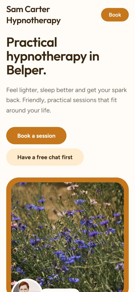 An example site in the Bloom design on a phone